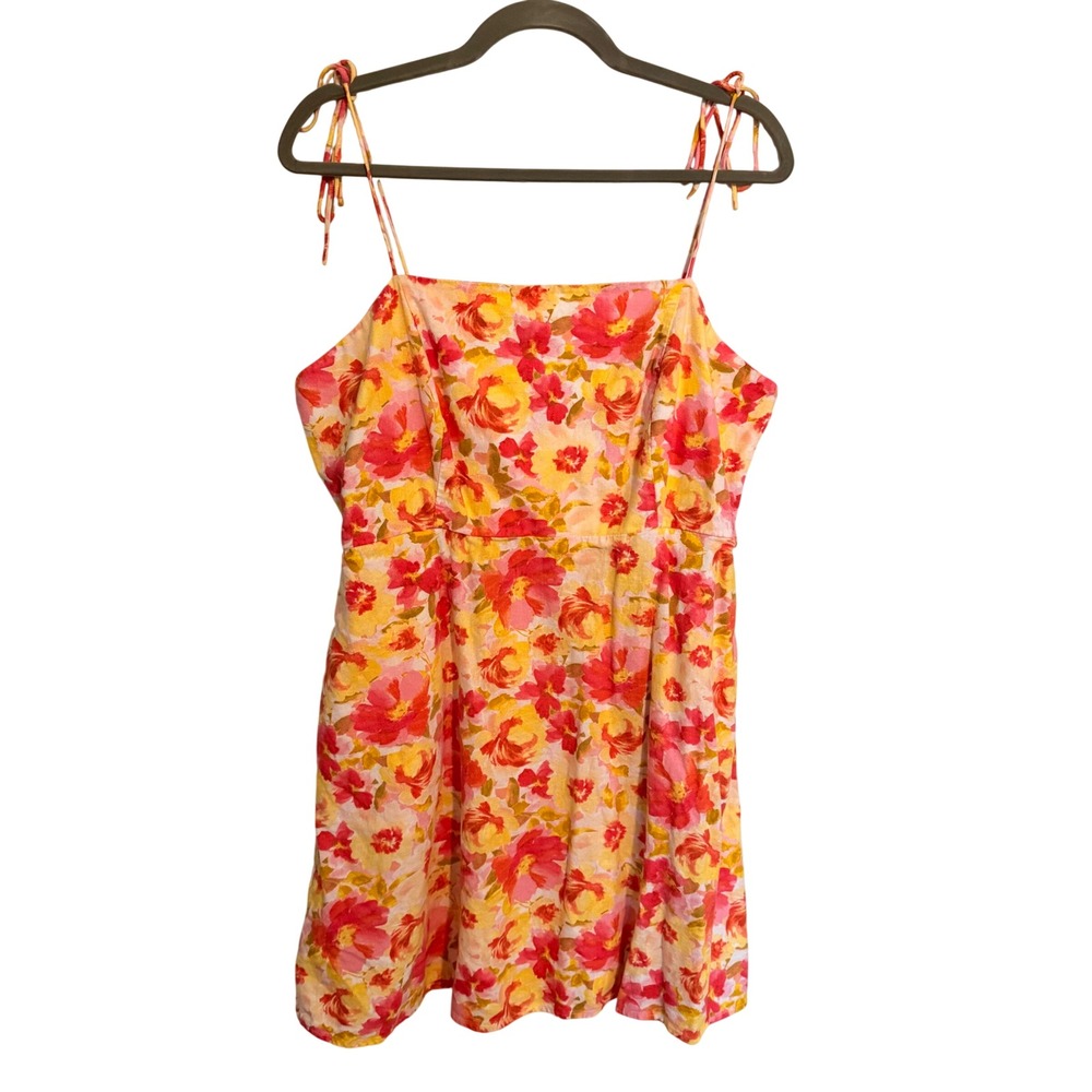 Old Navy Floral Linen Blend Tie Strap Mini Dress Pink Orange‎ Yellow XL Summer